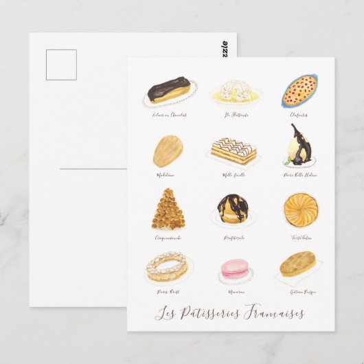 Les Pâtisserie Françaises waterverf Briefkaart (Voorkant / Achterkant)