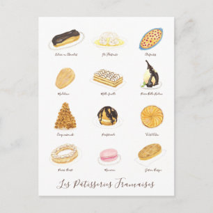 Les Pâtisserie Françaises waterverf Briefkaart