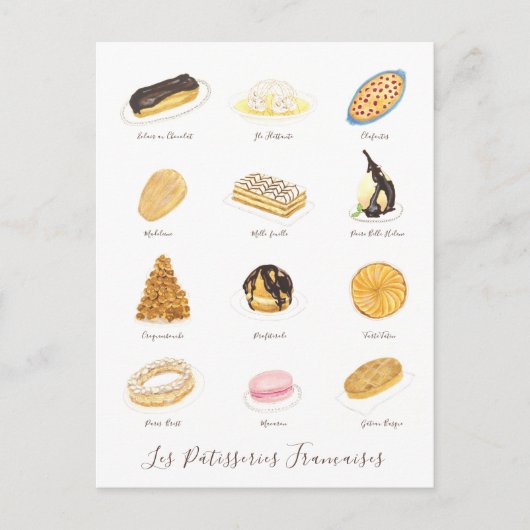Les Pâtisserie Françaises waterverf Briefkaart (Voorkant)