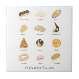 Les Pâtisserie Françaises waterverf Tegeltje