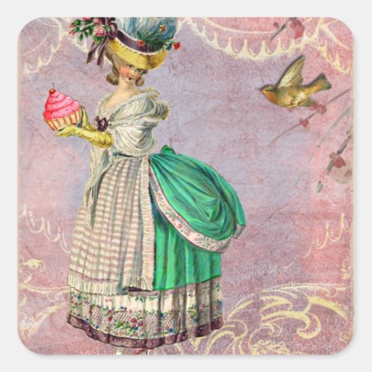 Les Petits Gateaux Marie Antoinette Cupcake Vierkante Sticker (Voorkant)