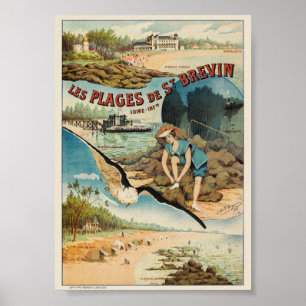 Les Plages de St Brévin Frankrijk Vintage Poster 1