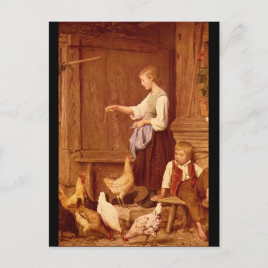 Les Poules', Albert Anker_Groups en Figures Briefkaart (Voorkant)