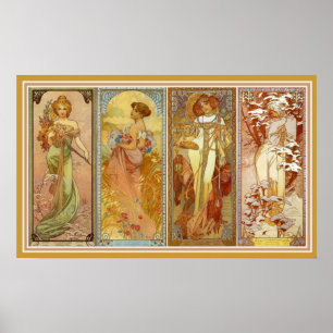 Les Quatre Saisons Mucha Wall Art Poster