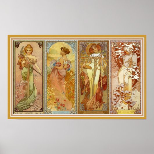 Les Quatre Saisons Mucha Wall Art Poster (Voorkant)