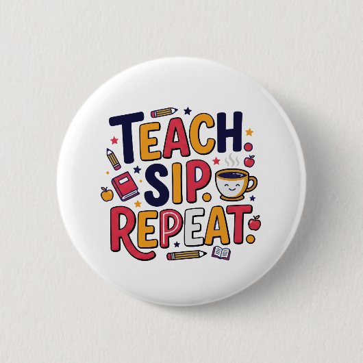 LES. SLURP. HERHALEN RONDE BUTTON 5,7 CM (Voorkant)