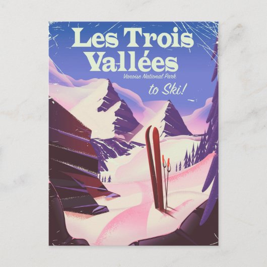 Les Trois Vallées Ski-reisposter Briefkaart (Voorkant)