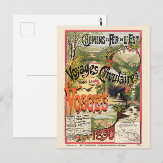 Les Vosges France  Railroad Poster 1890 Briefkaart (Voorkant / Achterkant)