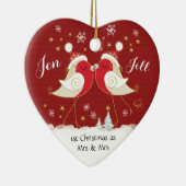 Lesbian, 1e Kerstmis als Mrs. & Mrs., Robins Heart Keramisch Ornament (Rechts)