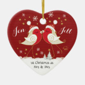 Lesbian, 1e Kerstmis als Mrs. & Mrs., Robins Heart Keramisch Ornament (Voorkant)