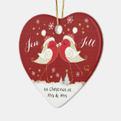 Lesbian, 1e Kerstmis als Mrs. & Mrs., Robins Heart Keramisch Ornament (Links)