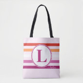 Lesbian (5-Stripe) Stripes Monogram Naam Roze LGBT Tote Bag (Voorkant)