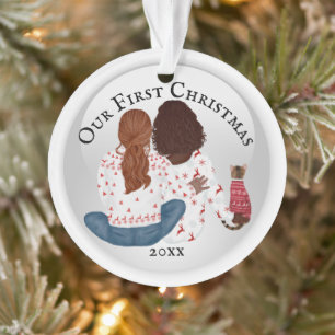Lesbian African American & cat first Kerstmis Ornament