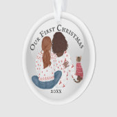 Lesbian African American & cat first Kerstmis Ornament (voorkant)