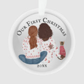 Lesbian African American & cat first Kerstmis Ornament (voorkant)