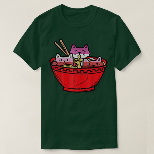 Lesbian Anime Cute Japanse katten Ramen Noodles T-shirt (Design voorkant)