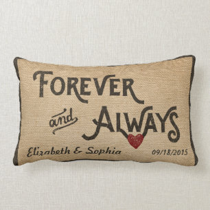 Lesbian Burlap Forever Altijd persoonlijk hart Kussen