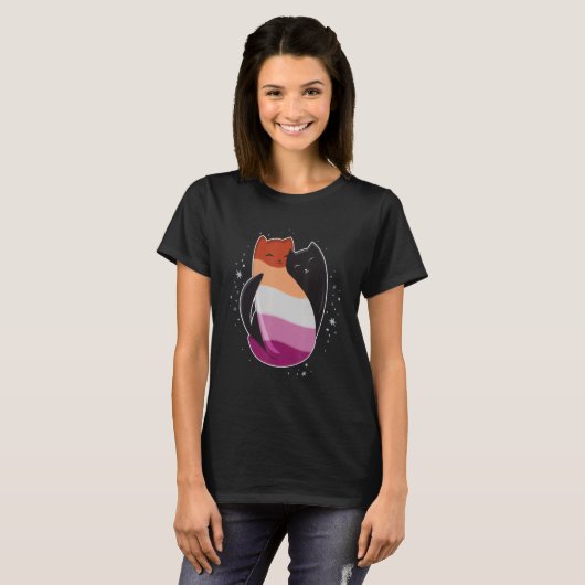 Lesbian Cat LGBT Pride Flag LGBT Gay Sapphic Black T-shirt (Voorkant volledig)