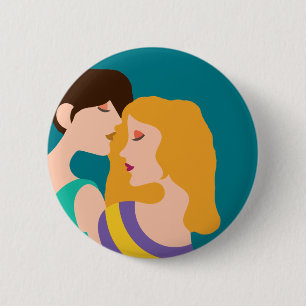 Lesbian Couple Beauful Women in Love Drawing Ronde Button 5,7 Cm