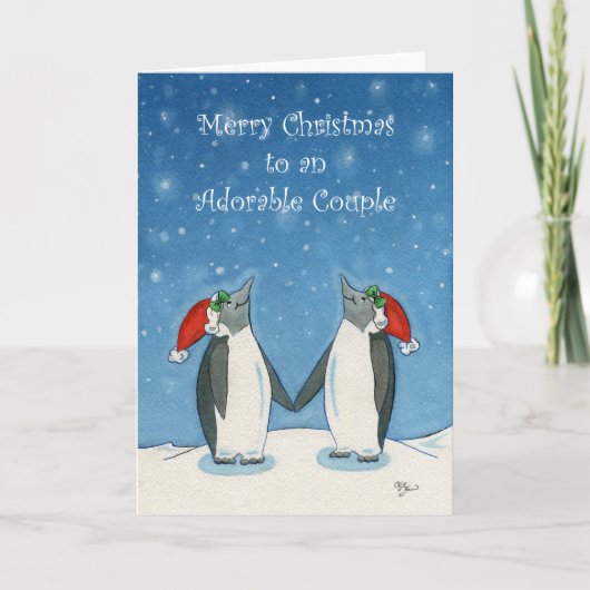 Lesbian Couple Kerstmis Cute Penguins Snowflakes Kaart (Voorkant)