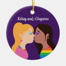 Lesbian Couple Kiss Cute Custom Gay Pride Paars