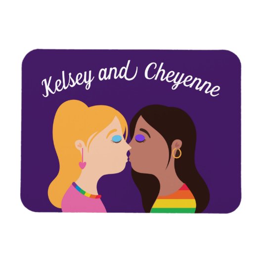 Lesbian Couple Kiss Cute Custom Gay Pride Paars Magneet (Horizontaal)