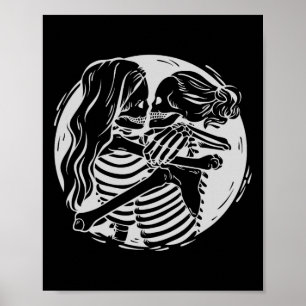 Lesbian Couple Lgbtq Pride Skeletons Kissing Valen Poster