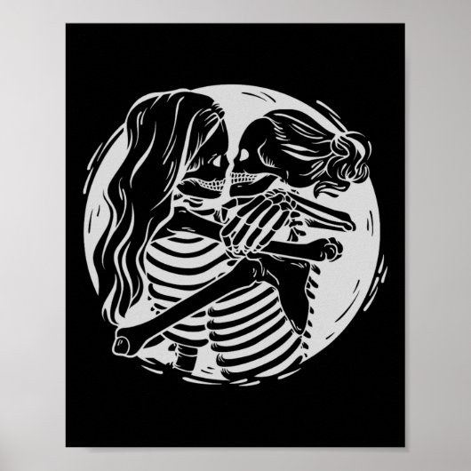 Lesbian Couple Lgbtq Pride Skeletons Kissing Valen Poster (Voorkant)