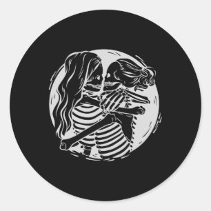Lesbian Couple Lgbtq Pride Skeletons Kissing Valen Ronde Sticker