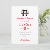 Lesbian Cute Whimsy Black Cats Wedding Invitation Kaart (Staand voorkant)