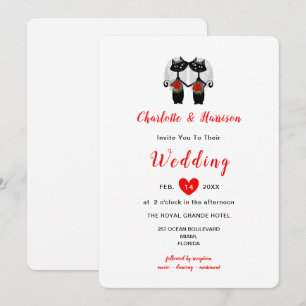 Lesbian Cute Whimsy Black Cats Wedding Invitation Kaart