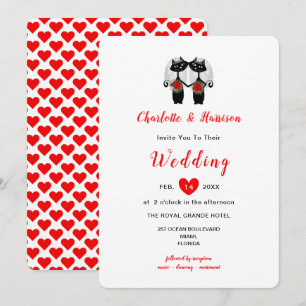 Lesbian Cute Whimsy Black Cats Wedding Kaart