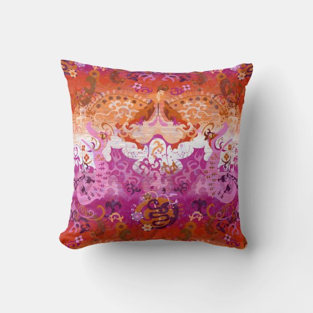 Lesbian dragon damask - new 2018 pride flag kleure kussen (Voorkant)