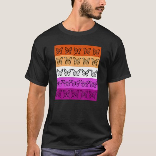 Lesbian Flag Color Butterfly Subtle Sapphic Pride T-shirt (Voorkant)