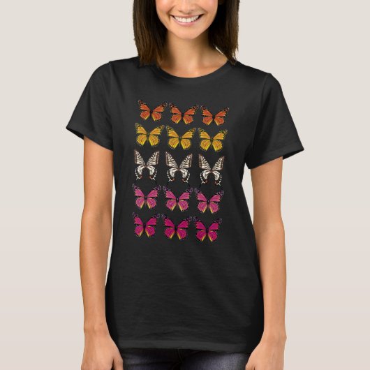 Lesbian Flag Color Butterfly Subtle Sapphic Pride T-shirt (Voorkant)