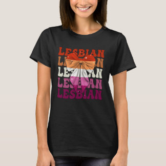 Lesbian Flag Pride LGBTQ Girl Coquette Bow Ribbon T-shirt