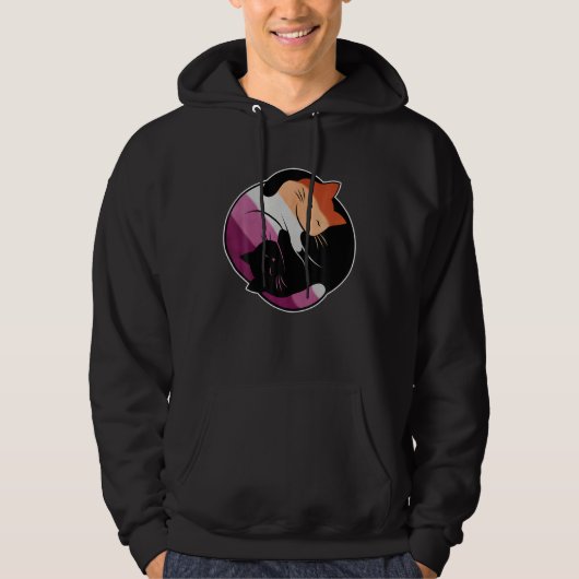 Lesbian Flag Yin Yang Cat LGB Gay Pride Subtle Dis Hoodie (Voorkant)