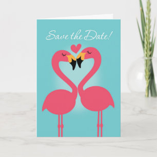 Lesbian Flamingo Wedding Save the Date Kaart