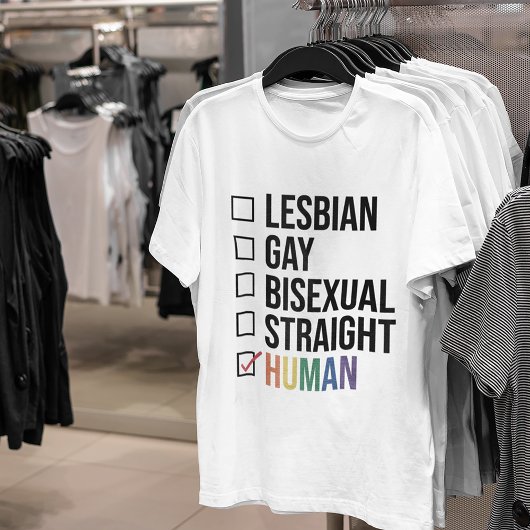 Lesbian Gay Bisexual Straight Human List, White T-shirt