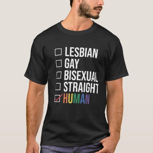 Lesbian Gay Bisexual Straight Human List, zwart T-shirt (Voorkant)