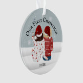 Lesbian gay koppel DIY foto eerste kerstsneeuw Ornament (voorkant)