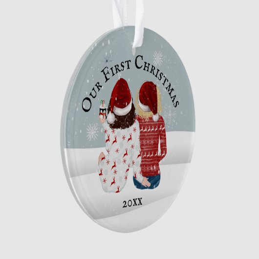 Lesbian gay koppel DIY foto eerste kerstsneeuw Ornament (voorkant)