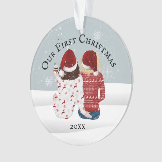 Lesbian gay koppel DIY foto eerste kerstsneeuw Ornament (voorkant)