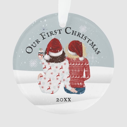 Lesbian gay koppel DIY foto eerste kerstsneeuw Ornament (voorkant)