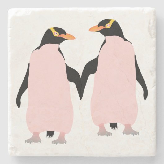 Lesbian Gay Pride Penguins Holding Hands Stenen Onderzetter (Voorkant)