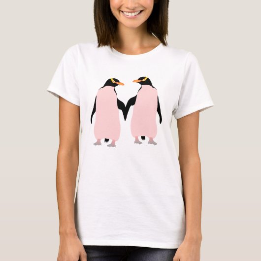 Lesbian Gay Pride Penguins Holding Hands T-shirt (Voorkant)