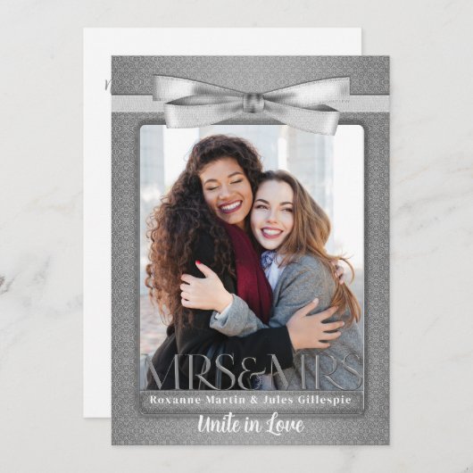 Lesbian Gay Wedding Invitation Two Brides Silver Kaart (Voorkant / Achterkant)