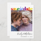 Lesbian Gay Wedding Rainbow Photo Save the Date (Voorkant / Achterkant)