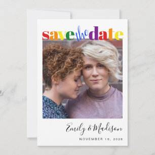 Lesbian Gay Wedding Rainbow Photo Save the Date