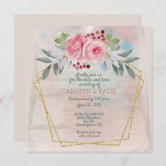 Lesbian Hers en Hers Pink Roses en Gold (Voorkant / Achterkant)